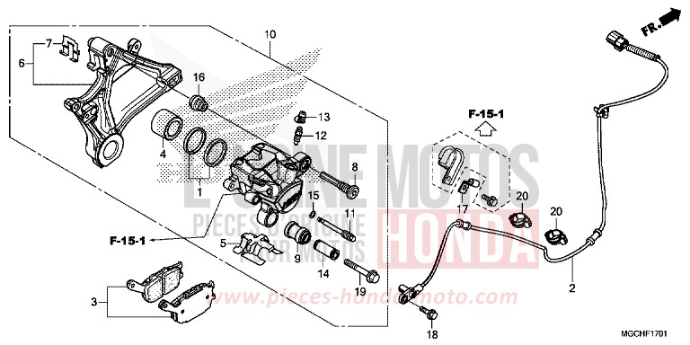 ETRIER DE FREIN ARRIERE (CB1100NA/NAD) de CB1100 CANDY PROMINENCE RED (R342) de 2017