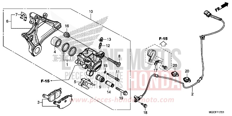 ETRIER DE FREIN ARRIERE (CB1100NA/NAD) de CB1100 PEARL HAWKSEYE BLUE (PB409) de 2019