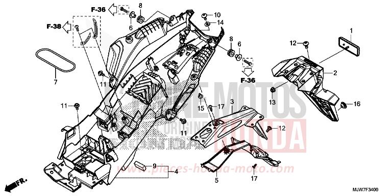 GARDE-BOUE ARRIERE de CB500F FORCE SILVER METALLIC (NH411) 2018