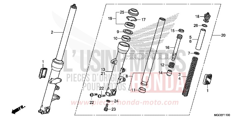 FOURCHETTE AVANT de CB1100 PEARL SUNBEAM WHITE (NHA66) 2014