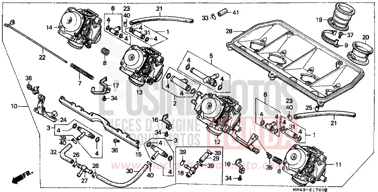 CARBURATEUR (ENS.) de CBR600F FURIOUS RED (R167A) de 1990