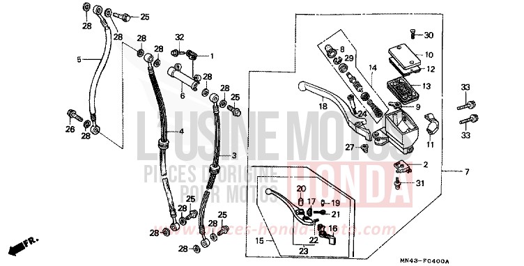 MAITRE-CYLINDRE FREIN AV. de CBR600F FURIOUS RED (R167A) de 1990