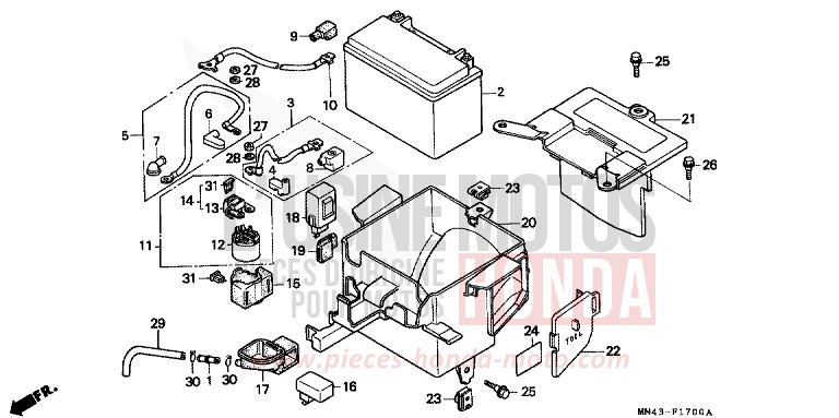 BATTERIE/BOITIER DE BATTERIE de CBR600F FURIOUS RED (R167A) 1990
