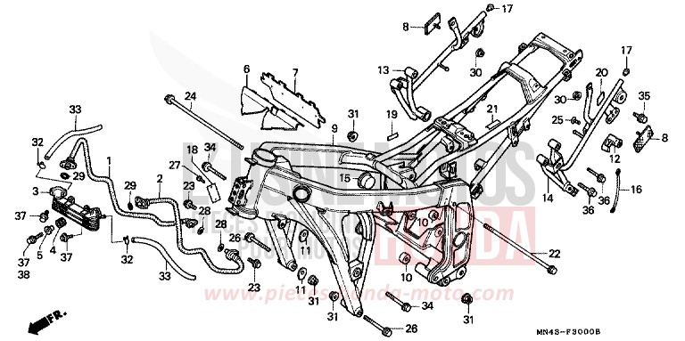 CARROSSERIE DE CHASSIS/REFROIDISSEUR D'HUILE de CBR600F FURIOUS RED (R167A) 1990
