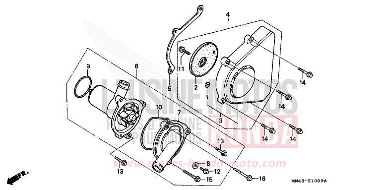 PANNEAU ARRIERE GAUCHE/ POMPE A EAU de CBR600F PEARL CRYSTAL WHITE (NH193H) de 1990