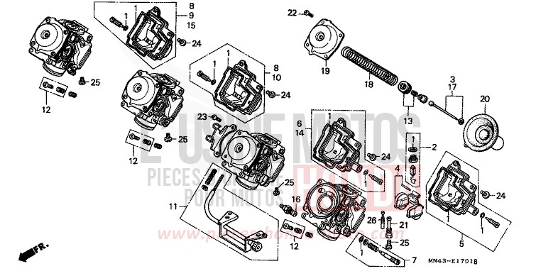 CARBURATEUR (PIECES CONSTITUTIVES) de CBR600F PEARL CRYSTAL WHITE (NH193H) de 1990