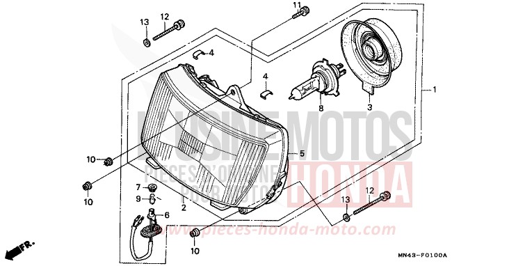 PROJECTEUR de CBR600F PEARL CRYSTAL WHITE (NH193H) de 1990