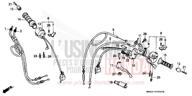LEVIER DE GUIDON/COMMUTATEUR/CABLE de CBR600F PEARL CRYSTAL WHITE (NH193H) de 1990