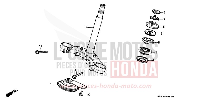 TIGE DE DIRECTION de CBR600F PEARL CRYSTAL WHITE (NH193H) de 1990