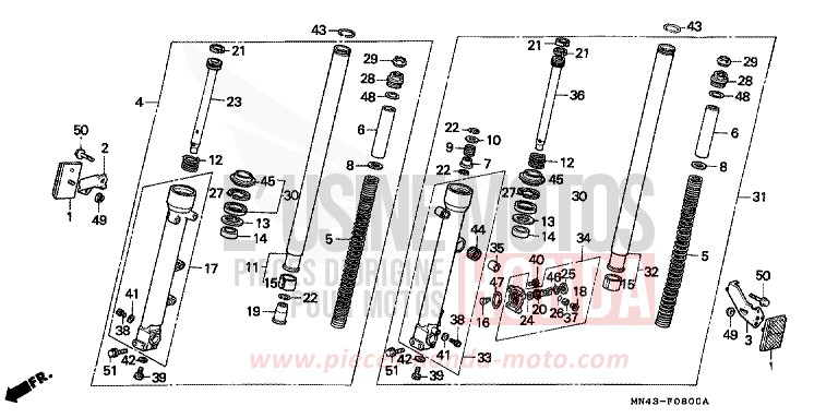 FOURCHETTE AVANT de CBR600F PEARL CRYSTAL WHITE (NH193H) de 1990