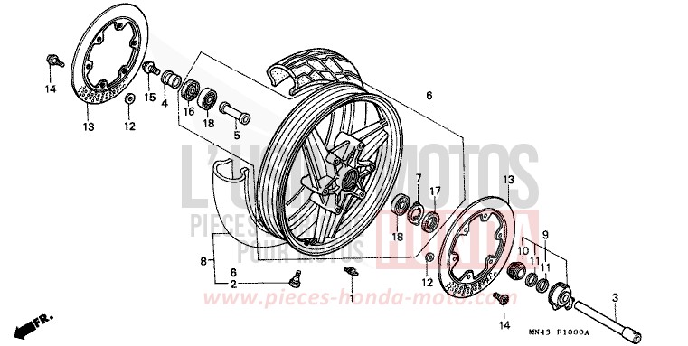 ROUE AVANT de CBR600F PEARL CRYSTAL WHITE (NH193H) de 1990