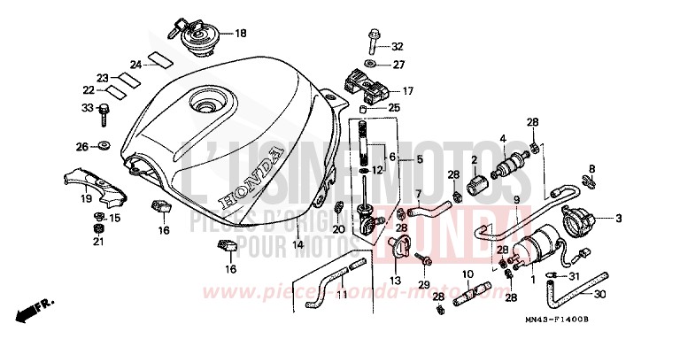 RESERVOIR A CARBURANT de CBR600F PEARL CRYSTAL WHITE (NH193H) de 1990