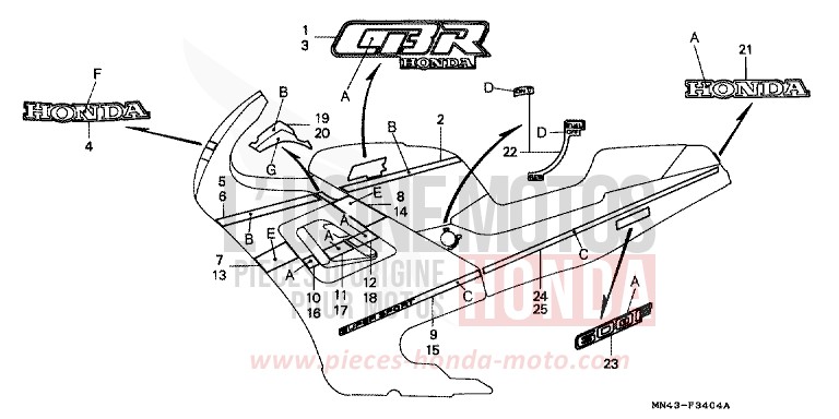 RAYURE (5) de CBR600F PEARL CRYSTAL WHITE (NH193K) de 1990