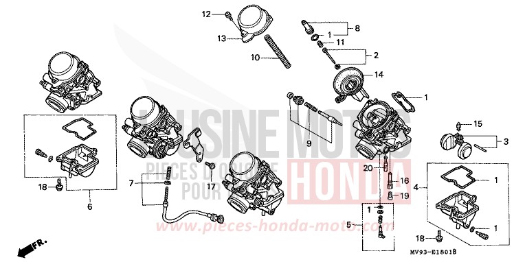 CARBURATEUR (PIECES CONSTITUTIVES) de CBR600F NOIR (NH1I) 1991