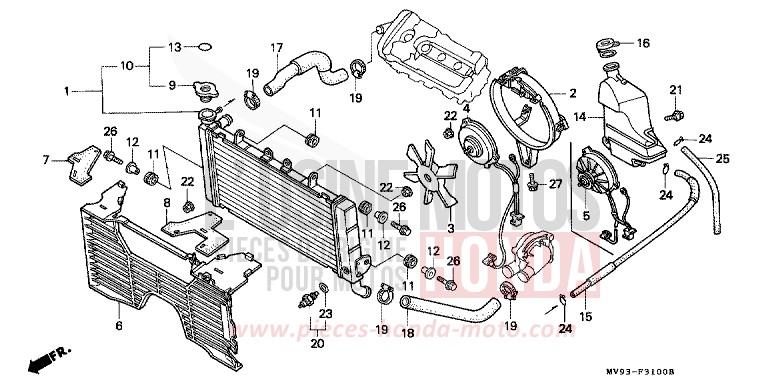 RADIATEUR de CBR600F ROSS WHITE (NH196K) 1991