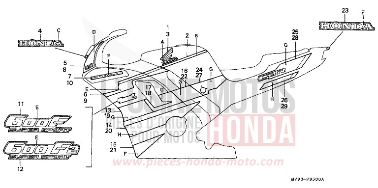 RAYURE (CBR600FM/2M) de CBR600F ROSS WHITE (NH196K) de 1991