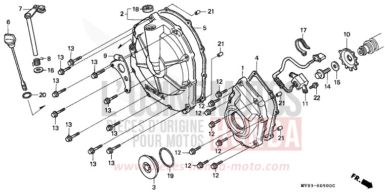 PANNEAU CARTER-MOTEUR D. de CBR600F PURE RED (R158I) 1993