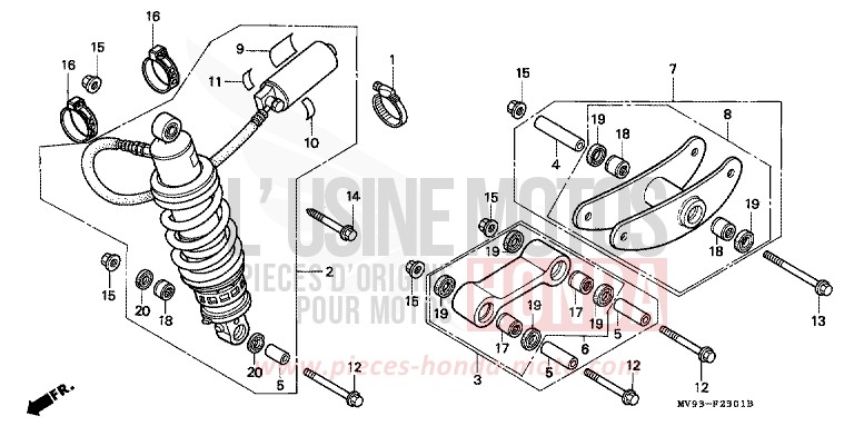 COUSSIN ARRIERE de CBR600F ROSS WHITE (NH196IA) de 1993