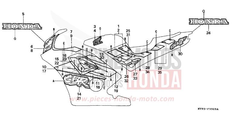 RAYURE (CBR600FP) de CBR600F ROSS WHITE (NH196IA) de 1993