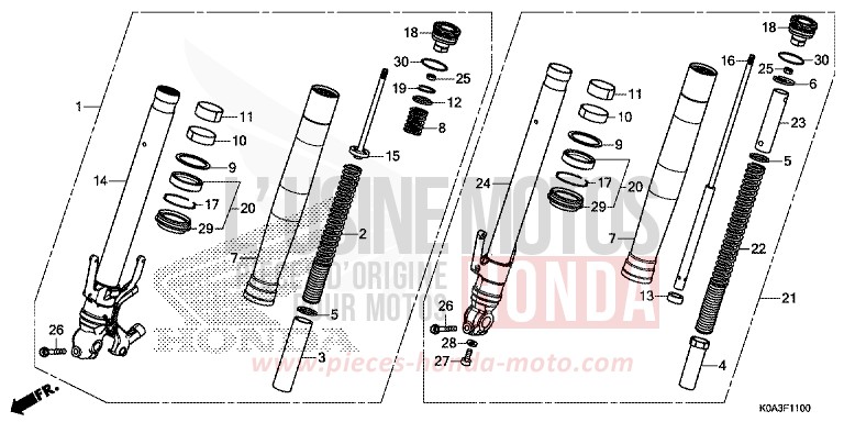 FOURCHETTE AVANT de CB300R NOIR (NH1) 2018