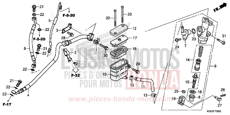 MAÎTRE-CYLINDRE DE FREIN ARRIÈRE de CB300R MAT AXIS GRAY METALLIC (NH303) 2018