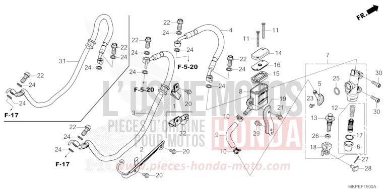 MAÎTRE-CYLINDRE DE FREIN ARRIÈRE de CB500F PEARL DUSK YELLOW (Y238) de 2022
