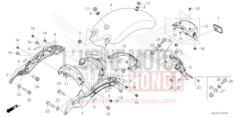 Garde-boue Avant Honda CMX250 Rebel 1999 - Pièce D'origine 80100-KEB-620ZG - Neuf (peut Avoir Défauts Mineurs)