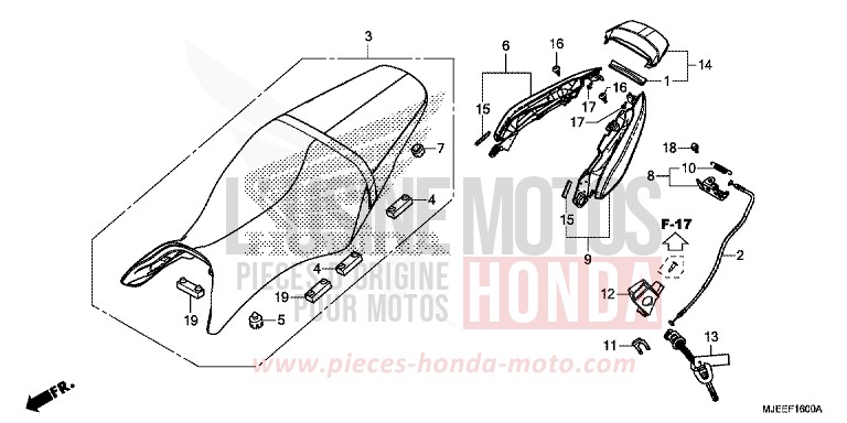 SIEGE/CAPOT ARRIERE de CB650F PEARL METALLOID WHITE (NHA96K) 2014