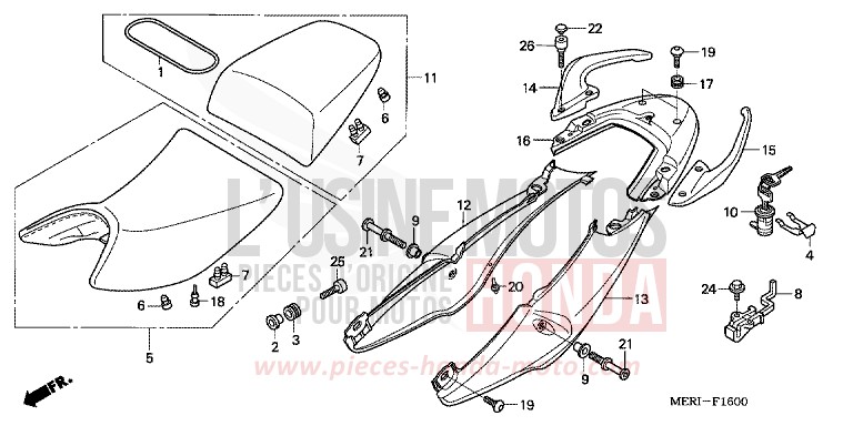 SIEGE/MOULURE DE SIEGE de CBF600N FORCE SILVER METALLIC (NH411) 2005