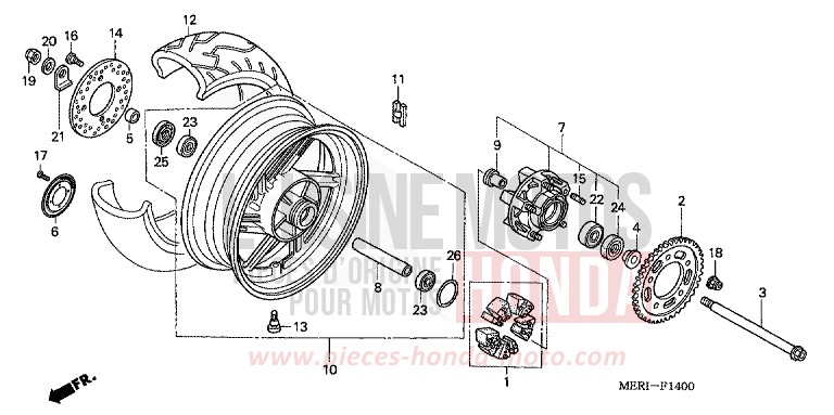 ROUE ARRIERE de CBF600N NORTH POLE BLUE METALLIC (PB342) 2005