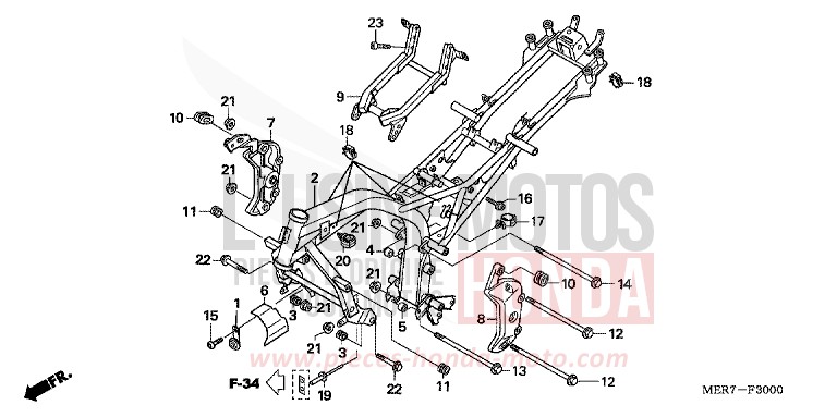 CARROSSERIE DE CHASSIS (CBF600S6/SA6/N6/NA6) de CBF600N EMERGENCY RED METALLIC (R311) de 2006