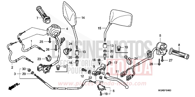 LEVIER DE GUIDON/COMMUTATEUR/CABLE de CBF600N DRAGON GREEN METALLIC (GY139) de 2010