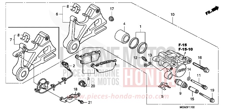 ETRIER DE FREIN ARRIERE de CBF600N DRAGON GREEN METALLIC (GY139) de 2010