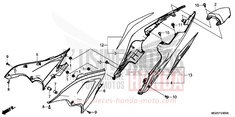 COUVERCLE LATERAL/CAPOT ARRIERE de CB500F PEARL HIMALAYAS WHITE (NHA87) de 2013