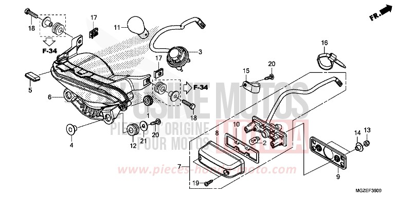 FEU ARRIERE de CB500F CANDY RUBY RED (R4) 2013