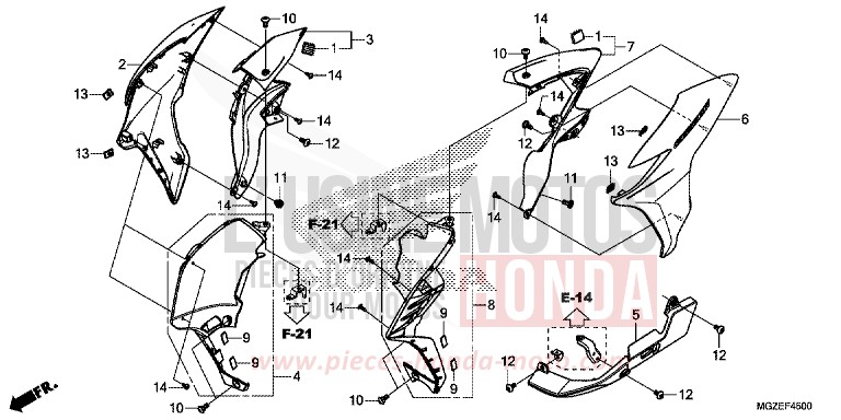 CARENAGE MILIEU de CB500F CANDY RUBY RED (R4) de 2013