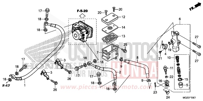 REAR BRAKE MASTER CYLINDER (ABS) de CB500F PEARL HIMALAYAS WHITE (NHA87) 2014