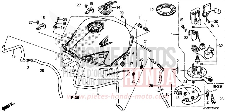 RESERVOIR A CARBURANT/POMPE A CARBURANT de CB500F CANDY RUBY RED (R4) 2014
