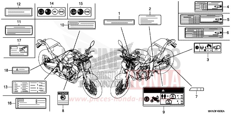ETIQUETTE DE PRECAUTIONS de CB650R MAT JEANS BLUE MATALLIC (PB417) 2019