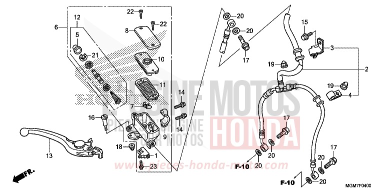 MAITRE-CYLINDRE FREIN AV. (CB600F) de Hornet MAT PEARL COOL WHITE (NHB44) de 2013