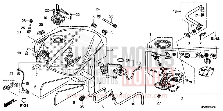 RESERVOIR A CARBURANT de Hornet PEARL PACIFIC BLUE (PB386) 2013