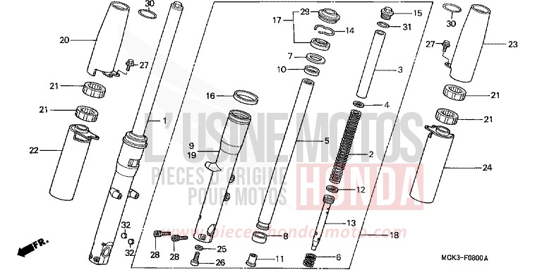 FOURCHETTE AVANT de Shadow REARL SEDONA RED (R223) de 2002
