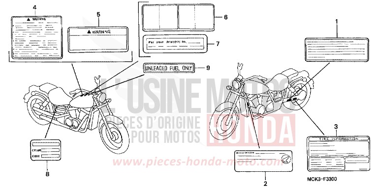 ETIQUETTE DE PRECAUTIONS de Shadow REARL SEDONA RED (R223) de 2002