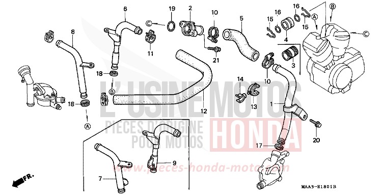 TUYAU D'EAU (VT1100CV/CW/C2) de Shadow REARL SEDONA RED (R223U) de 1998