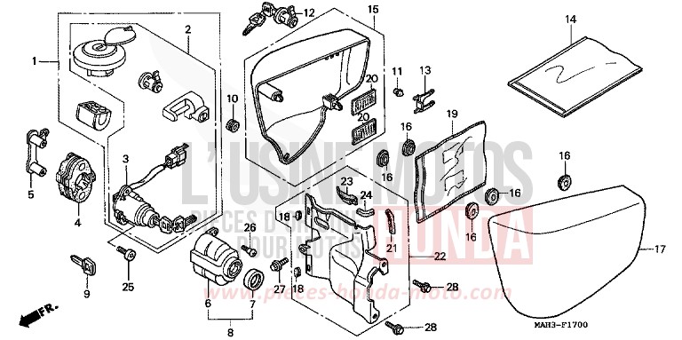 COUVERCLE LATERAL/JEU DE CLEF de Shadow REARL SEDONA RED (R223) 1999