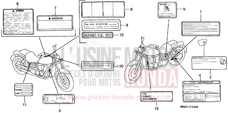 ETIQUETTE DE PRECAUTIONS de Shadow REARL SEDONA RED (R223) de 1999