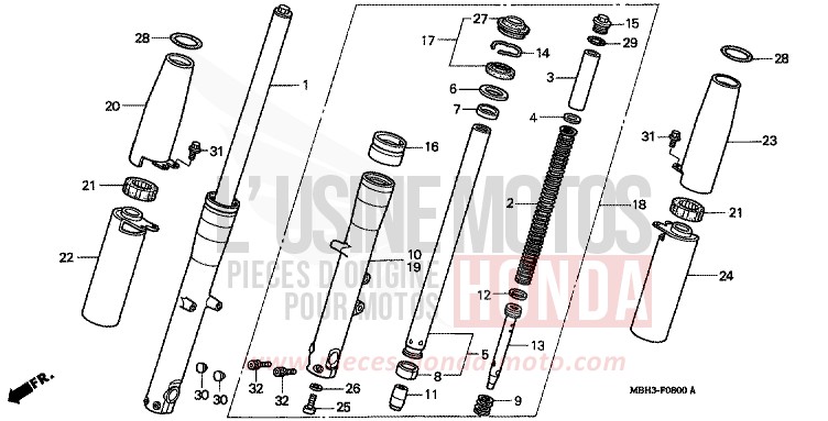 FOURCHETTE AVANT de Shadow REARL SEDONA RED (R223E) 1999