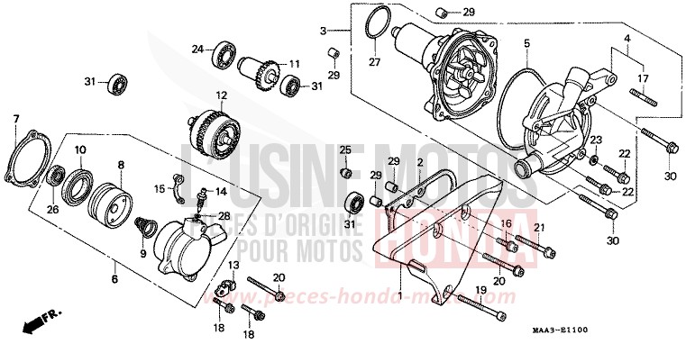 POMPE A EAU (VT1100CS/CT) de Shadow PEARL ATLANTIS BLUE (B142AA) de 1995