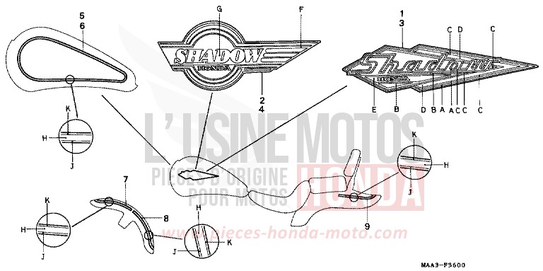 RAYURE/MARQUE (VT1100CS/CT) de Shadow PEARL ATLANTIS BLUE (B142AA) de 1995