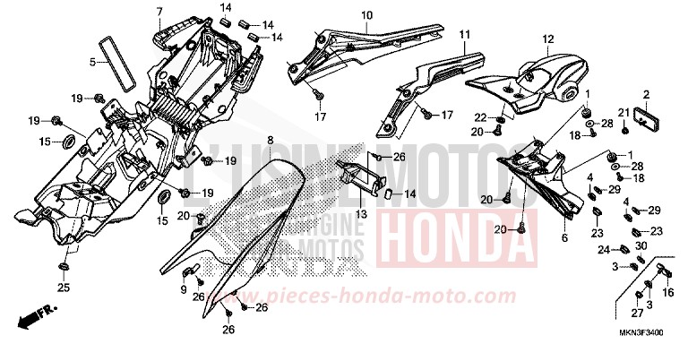 GARDE-BOUE ARRIERE de CB650R MAT CRYPTON SILVER MATALLIC (NHA40) 2019